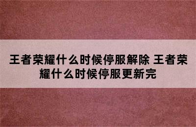 王者荣耀什么时候停服解除 王者荣耀什么时候停服更新完